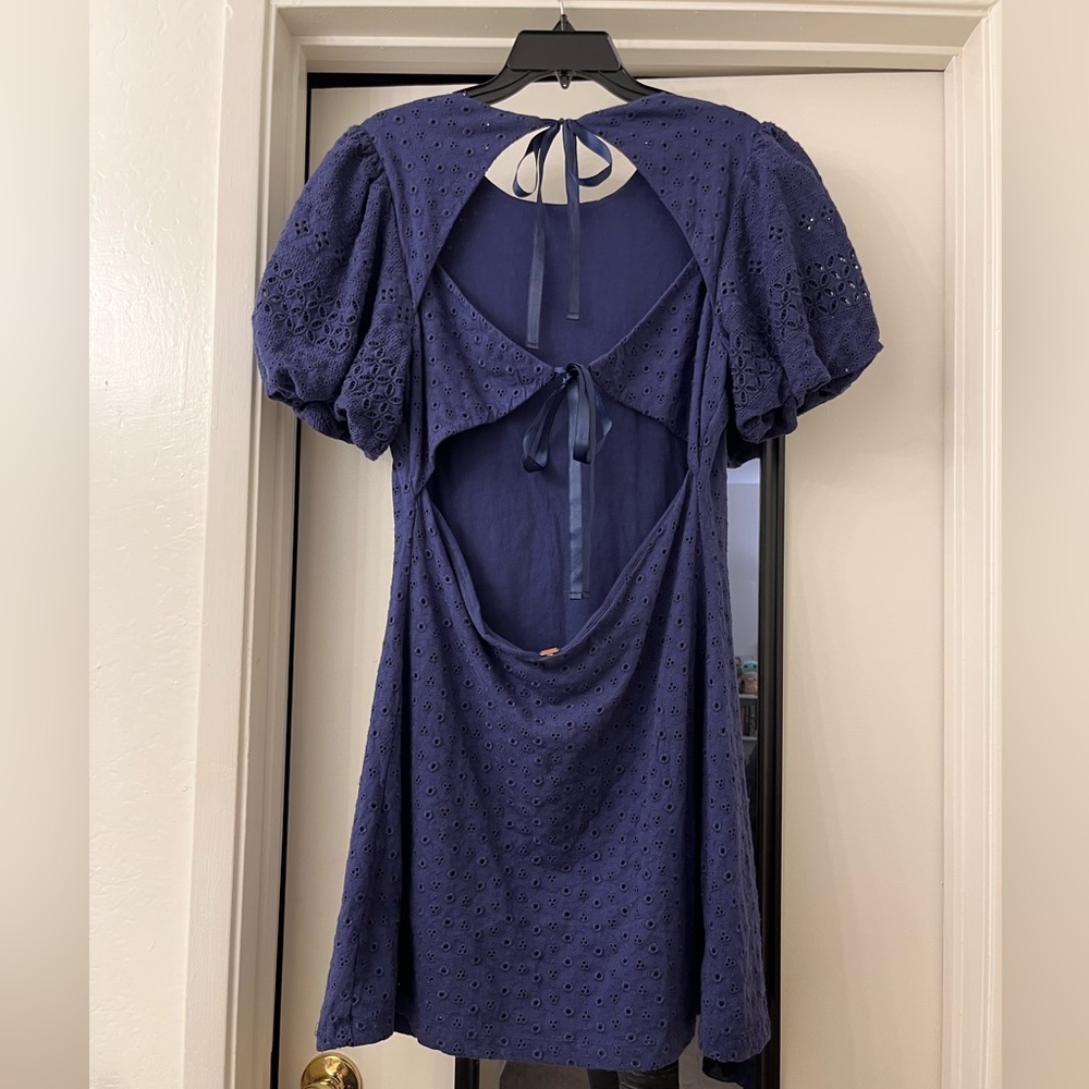 NWT Free People Apricot Rose Puff Sleeve Eyelet Dress in Living Indigo - Picture 7 of 14